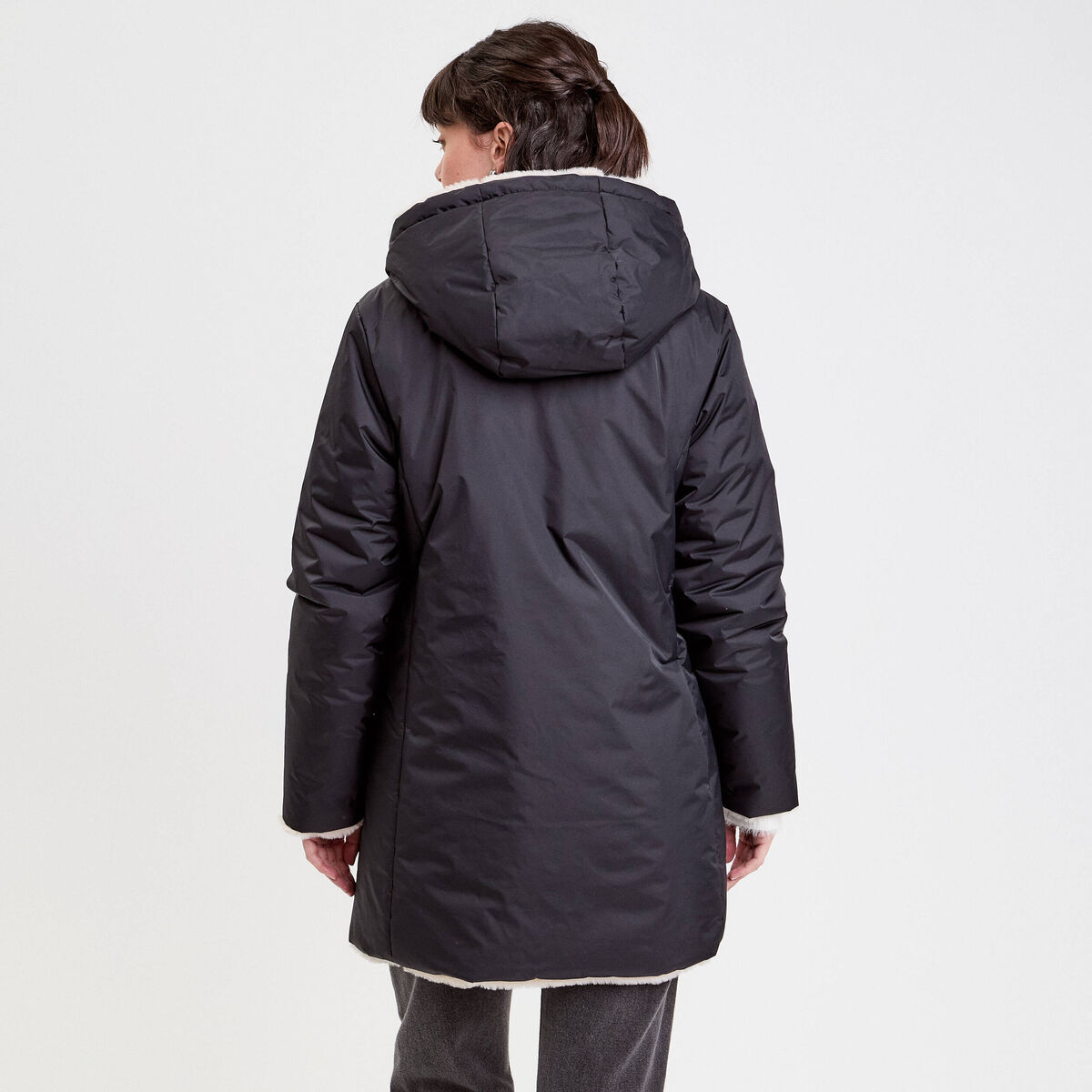 Parka réversible à capuche noir femme