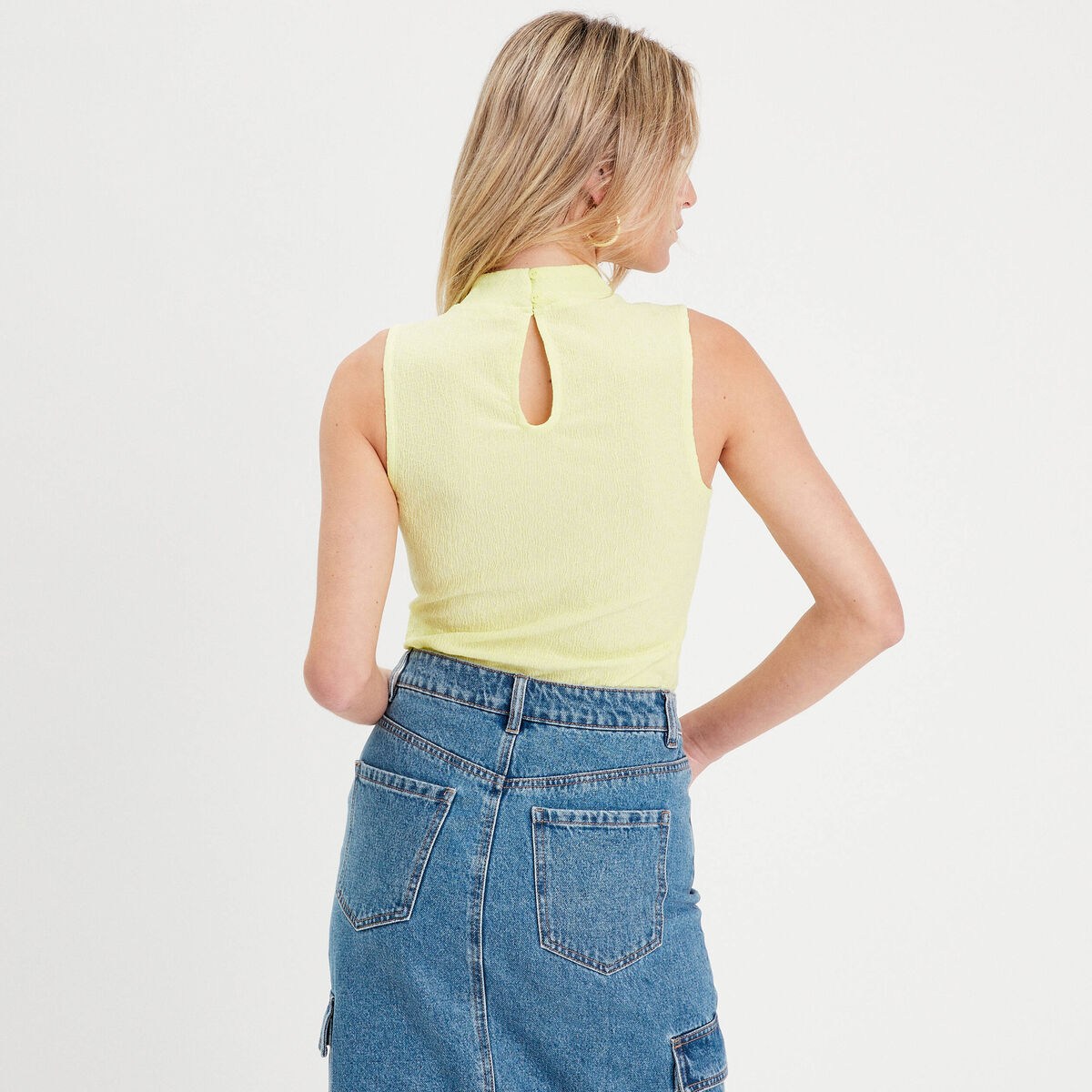 Débardeur col montant jaune fluo femme