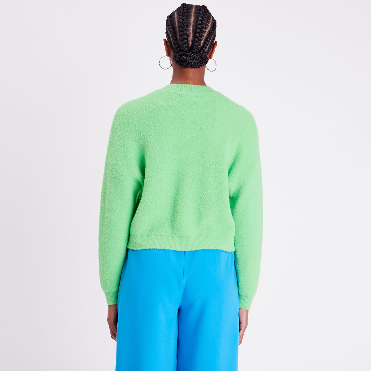 Pull cropped col rond vert femme