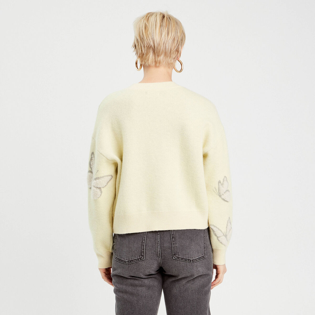 Pull manches longues jaune clair femme