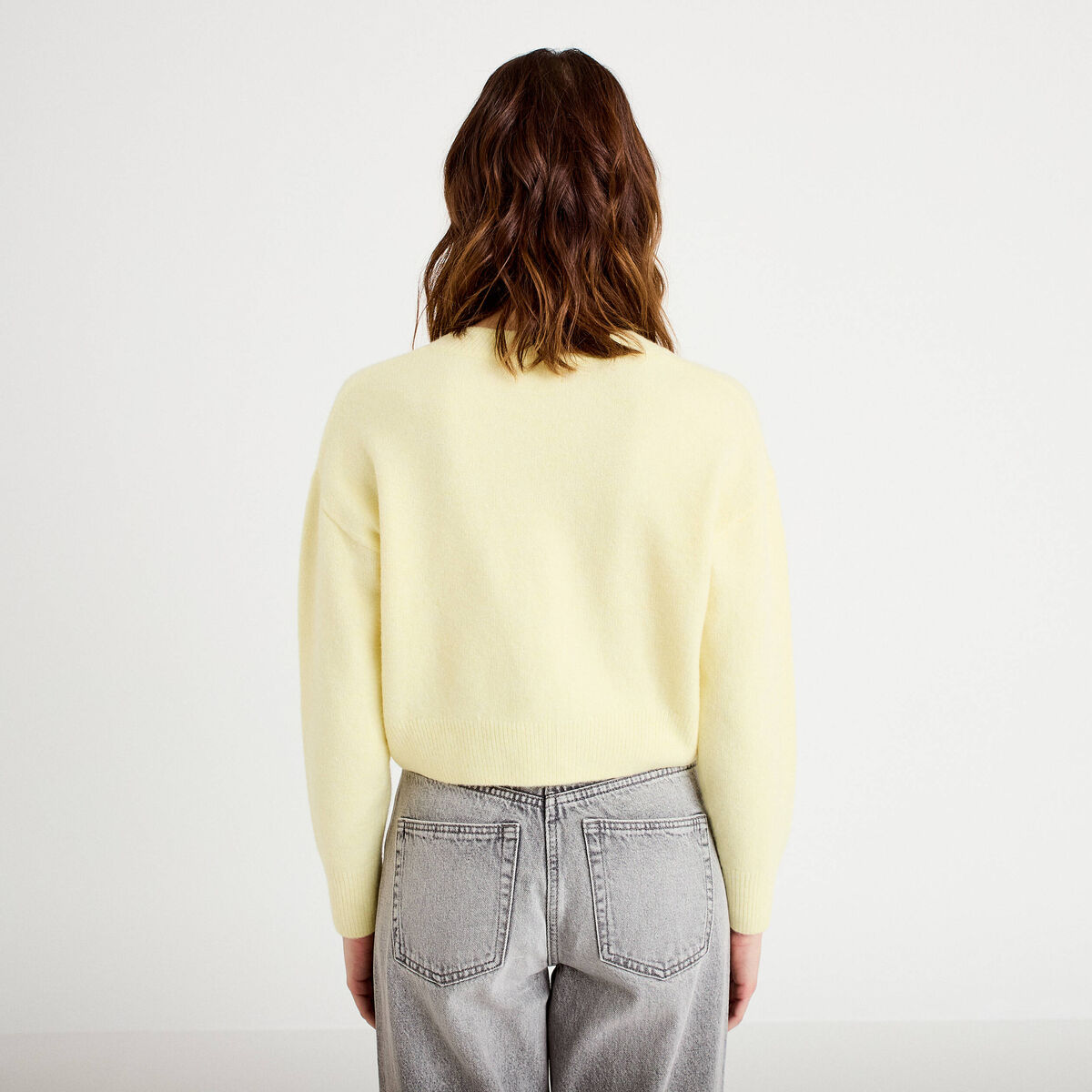 Gilet manches longues noué jaune clair femme