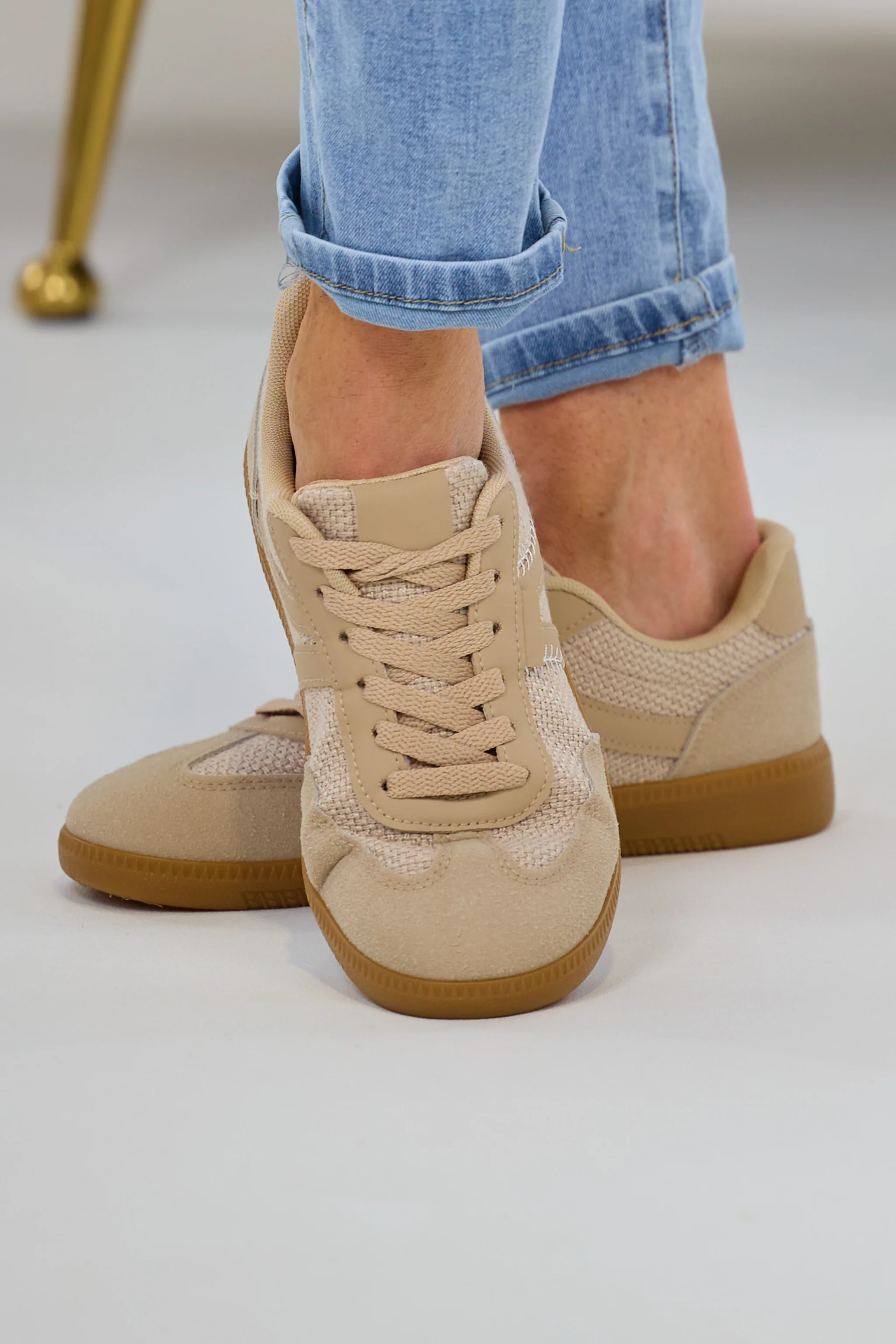 Sneaker mit gewebten Einsätzen, dunkelbeige