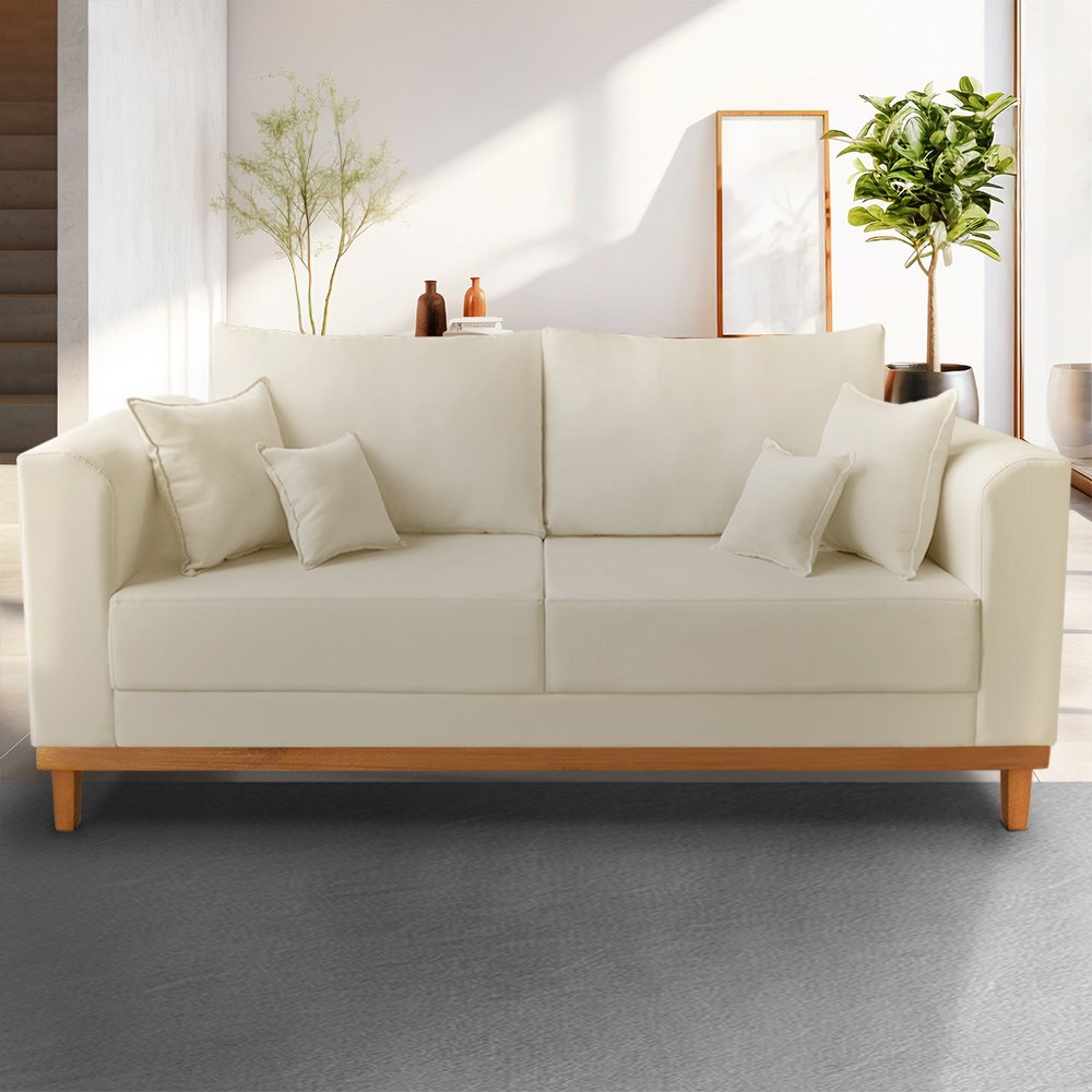 Sofá Vintage Viena 3 Lugares Suede Bege - Madeira Prima Deccor