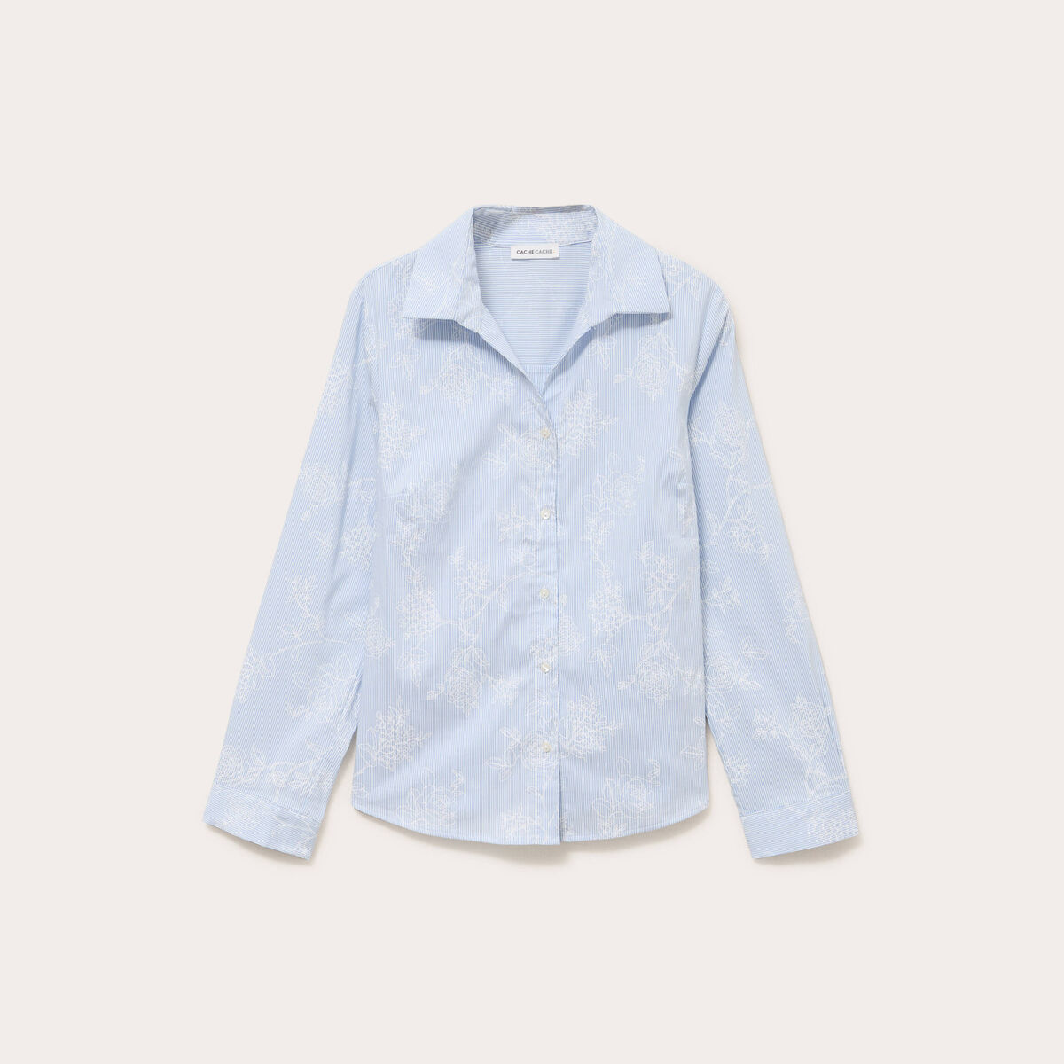 Chemise droite courte col classique bleu femme