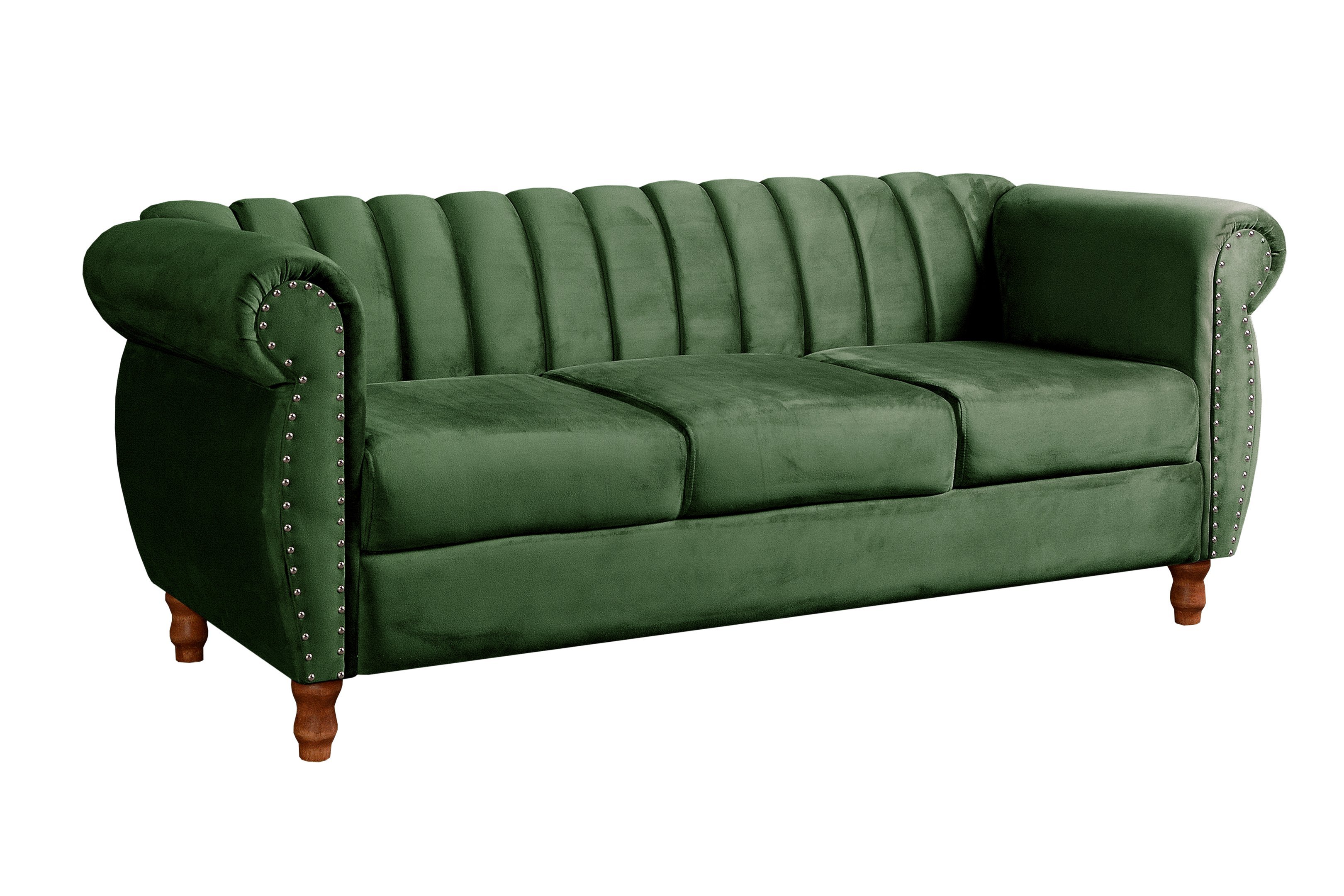 Sofá Chesterfield Realeza 3 Lugares Decoração Retrô - Veludo Verde