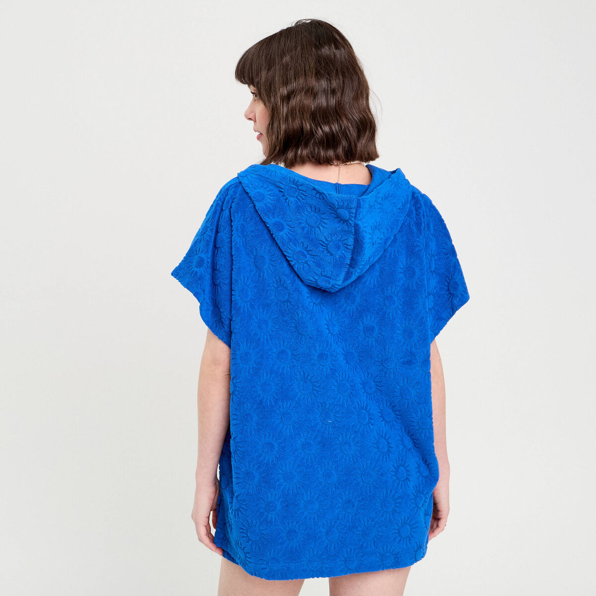 Poncho de plage capuche bleu electrique femme