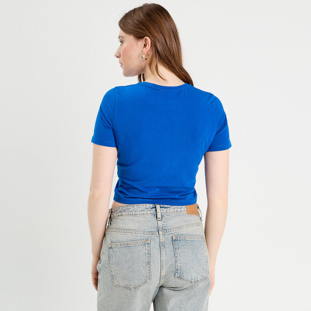 T-shirt cropped bleu electrique femme