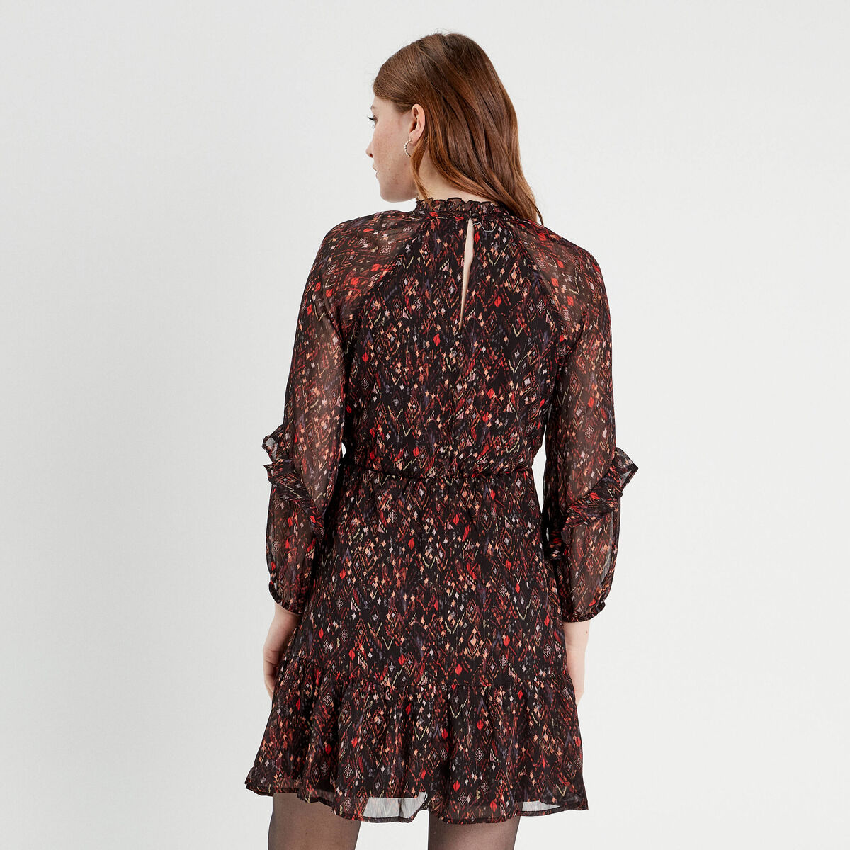 Robe droite volants noir femme