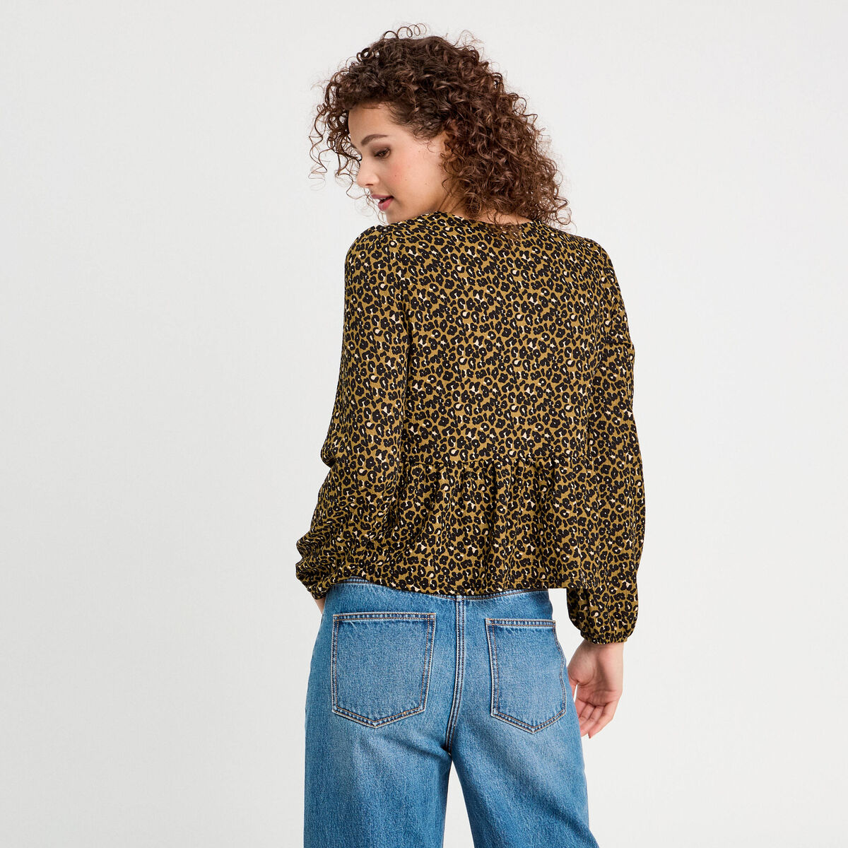 Blouse nouée manches longues vert kaki femme