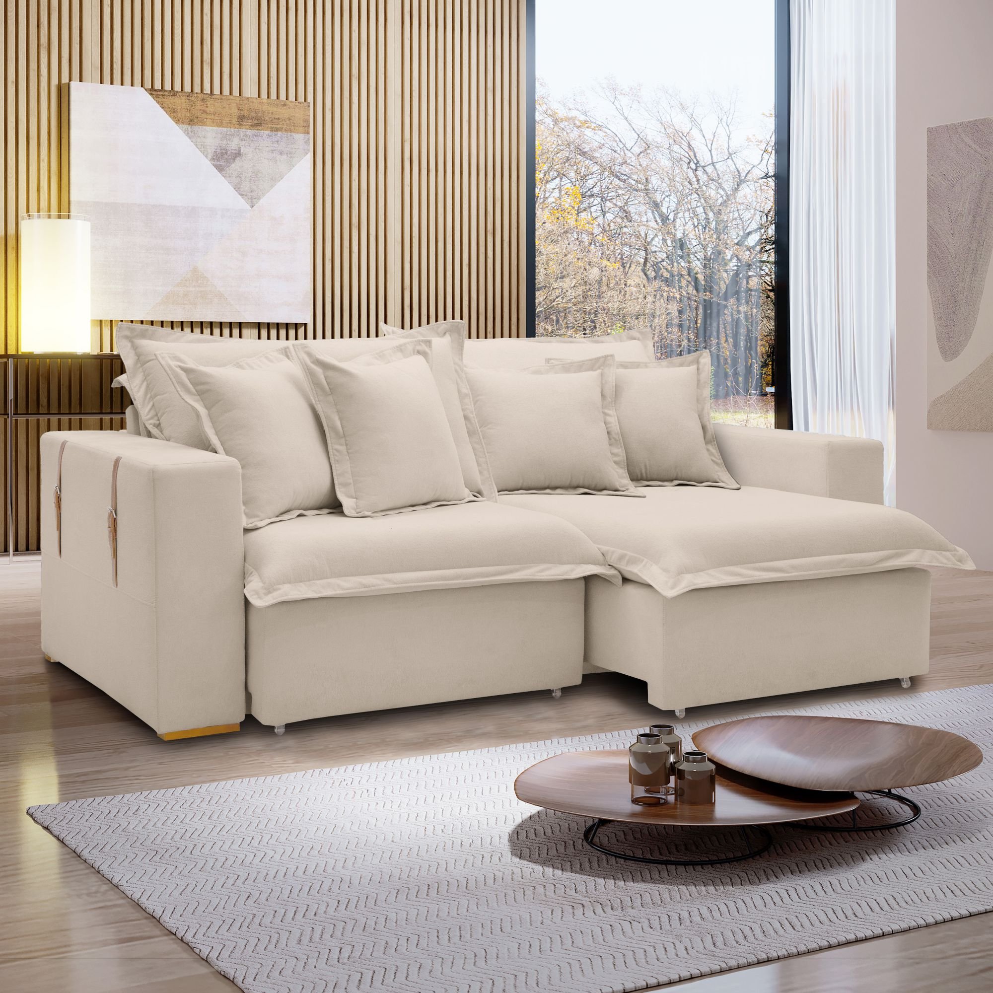 Sofá Cama Retrátil e Reclinável 240cm Arizona Com Almofadas