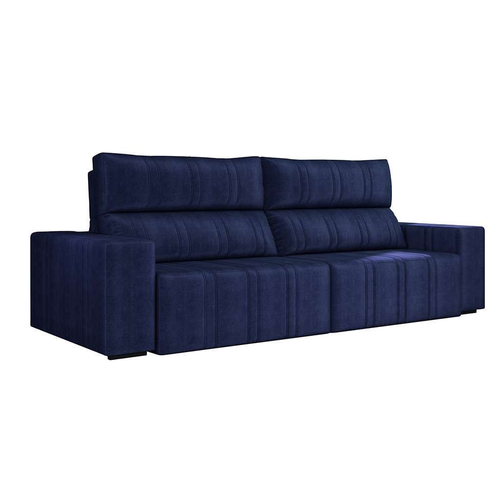 Sofá 4 Lugares Retrátil e Reclinável Barcelona Veludo Azul em Promoção | Ofertas na Americanas