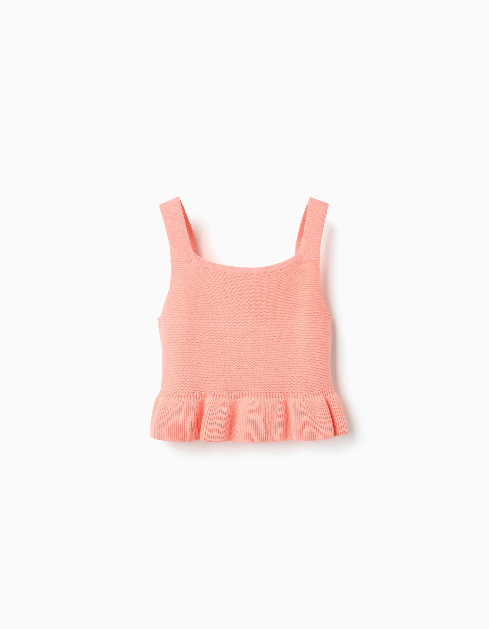 Sleeveless knitted top with ruffles for girls, light coral