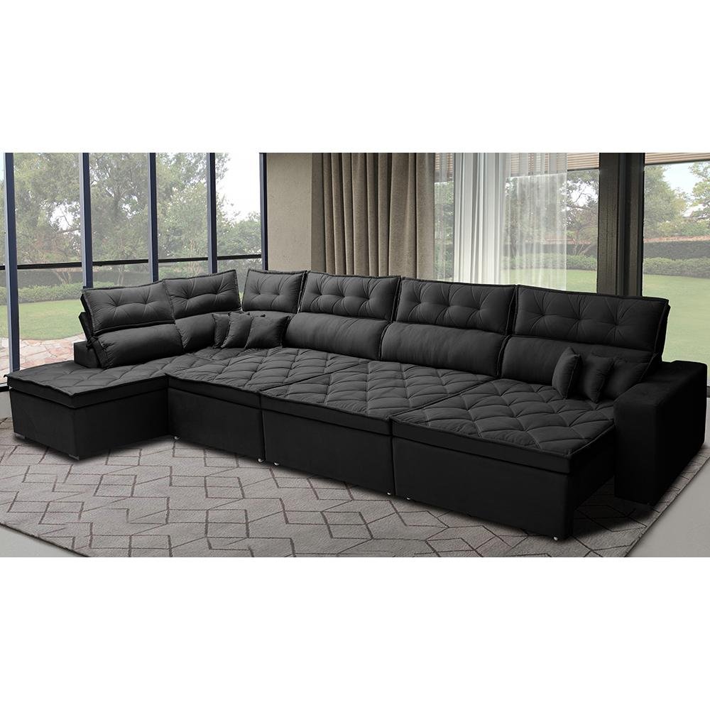 Sofá de Canto 4.80x2.36m Retrátil e Reclinável com Molas Cama inBox Platinum Esquerdo Suede