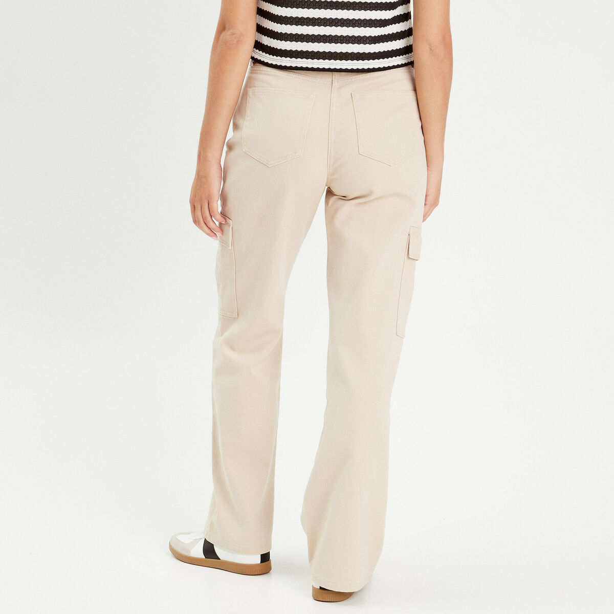 Pantalon large poches cargo ecru femme