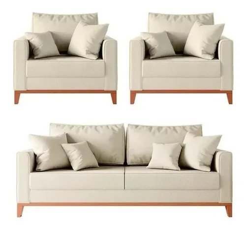 Kit Sofá 3 Lugares e 2 Poltronas Beny - Linho Cru