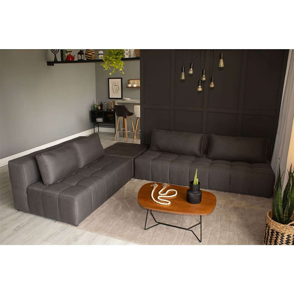 Sofá Modular 2 e 3 Lugares com Puff Soho Linho Grafite em Promoção | Ofertas na Americanas