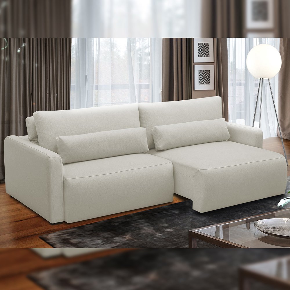 Sofá Retrátil Reclinável para Sala de Estar Living 210cm Sevilha F04 Veludo Bege - Lyam Decor