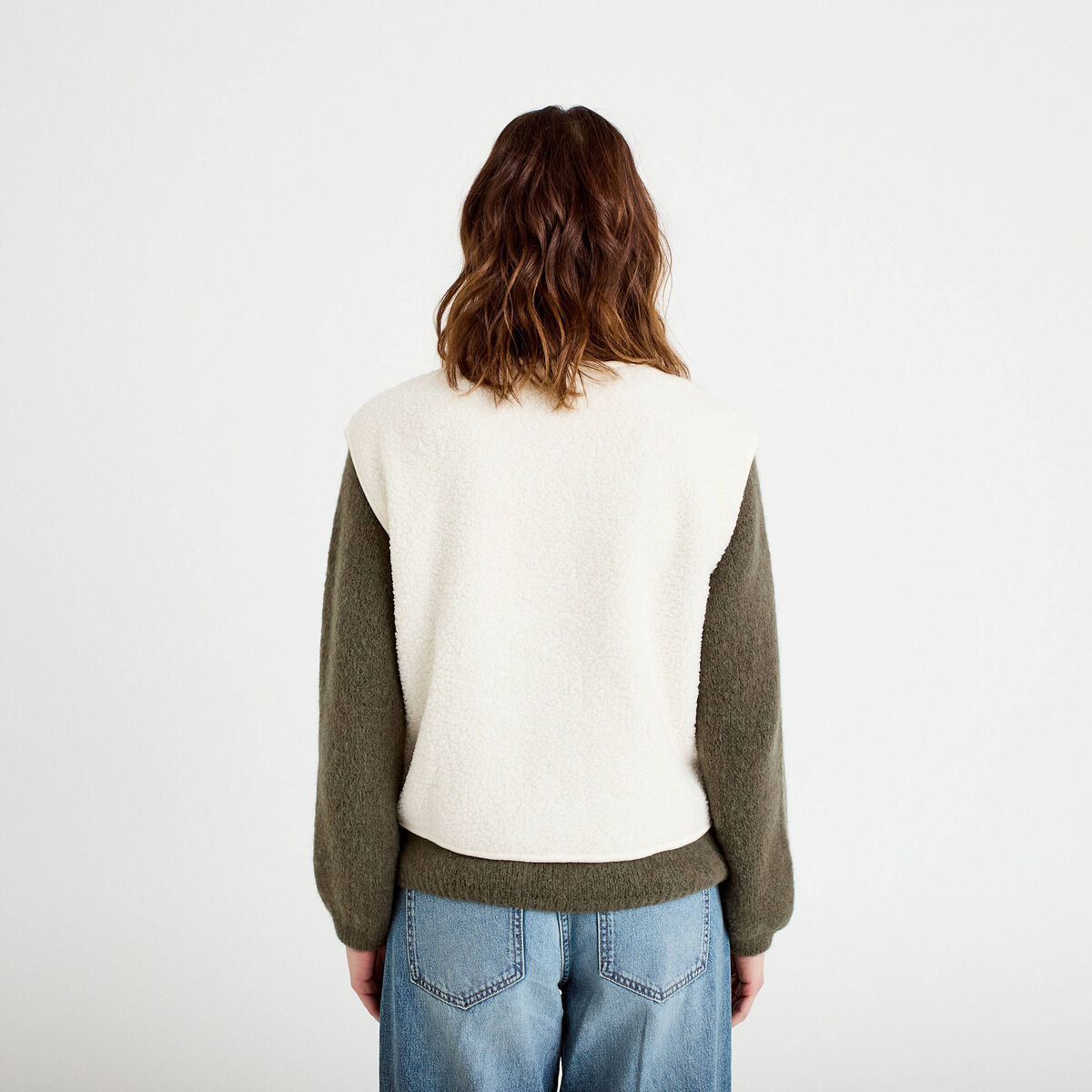 Gilet sans manches effet polaire ecru femme