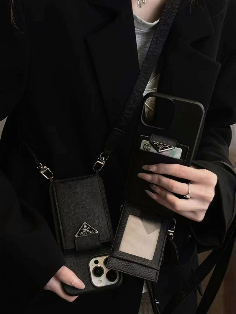 prada iphone17/17pro ケース カードケース 付き プラダ スマホ ショルダー iphone16/15promaxケース ブランド メンズ iphone14/13 ケース 背面 収納 ブランド スマホショルダー 大人 かわいい