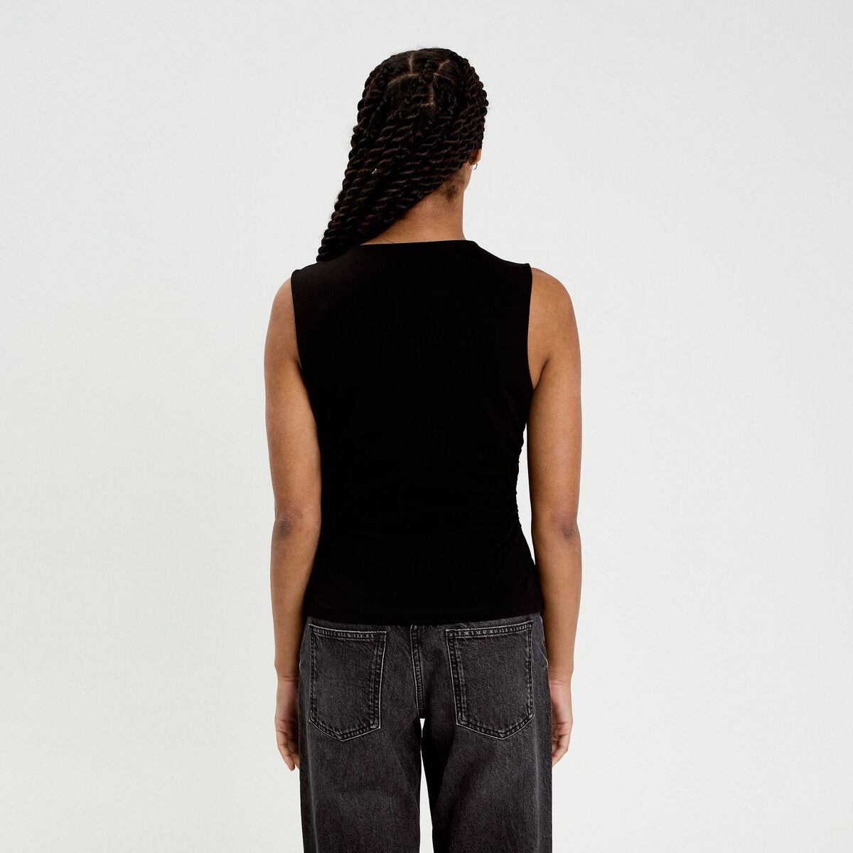 Débardeur ajusté en crêpe col bateau noir femme