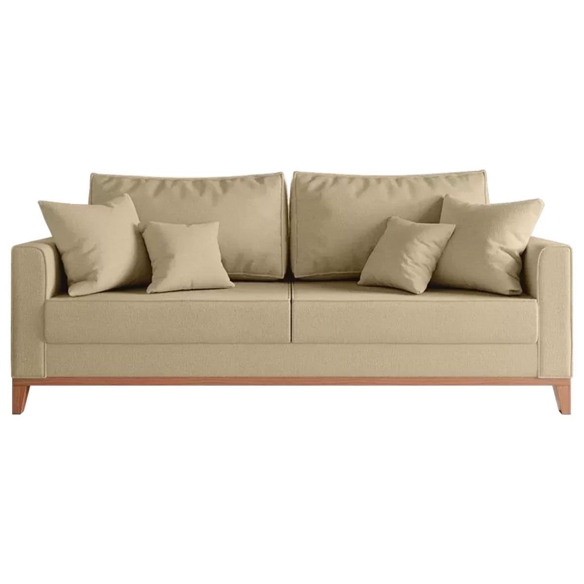 Sofá 3 Lugares Beny Base em Madeira Maciça Recepção Linho Bege Kimi Design