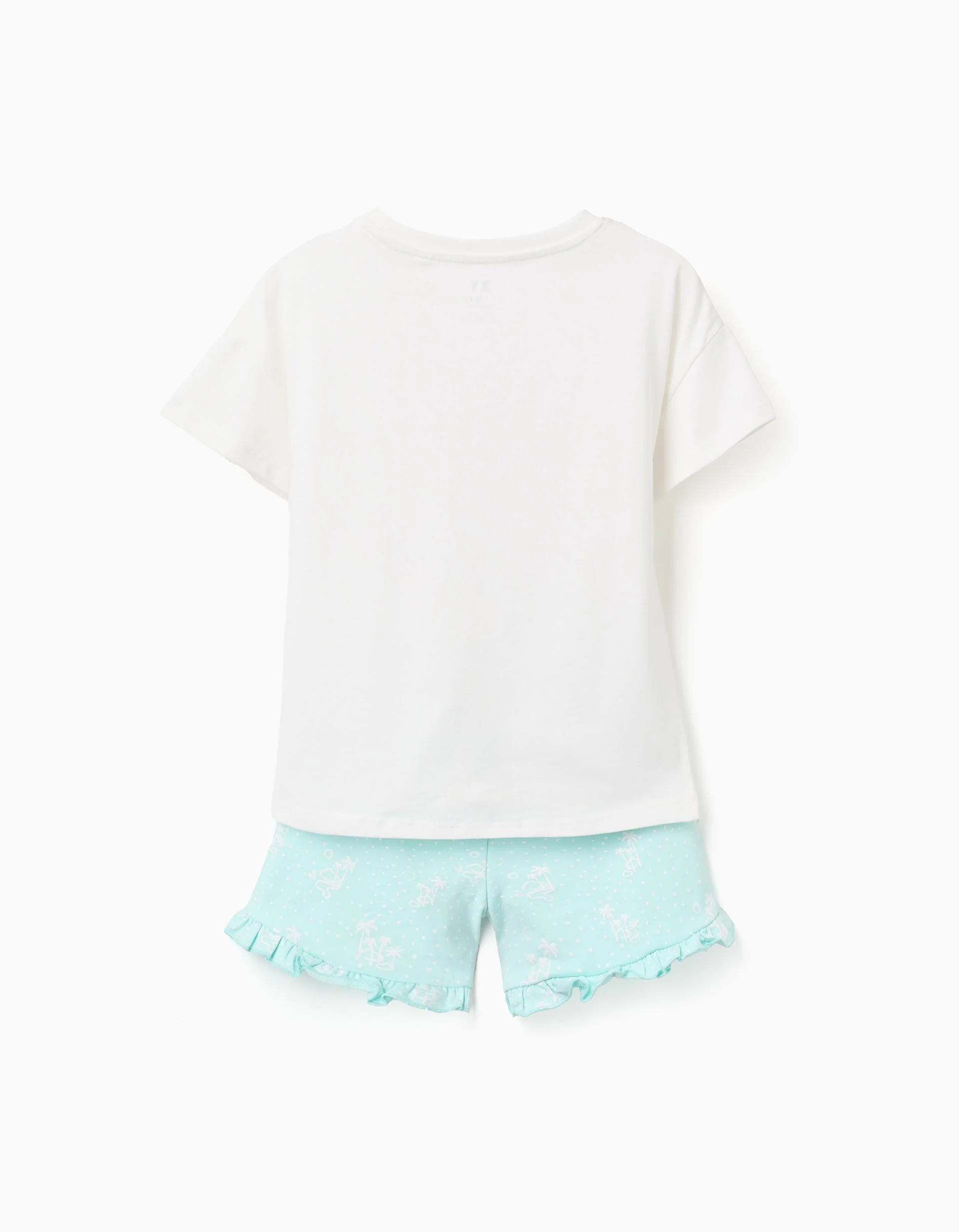 Cotton T-shirt + shorts with palm trees prints for girls, white/blue