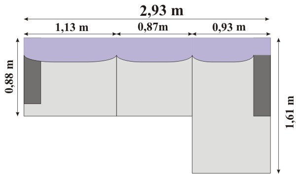 Sofá de 3 Lugares com Chaise, Revestimento Linho Sintético Creme, 2,93m X 1,61m