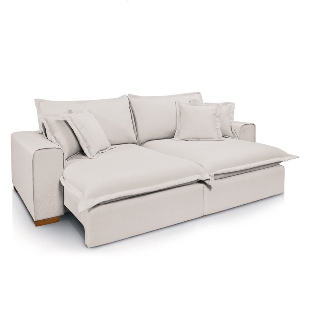 Sofá Retrátil Reclinável Verona com Molas Ensacadas no Assento Tecido Linho Cru 2,50m