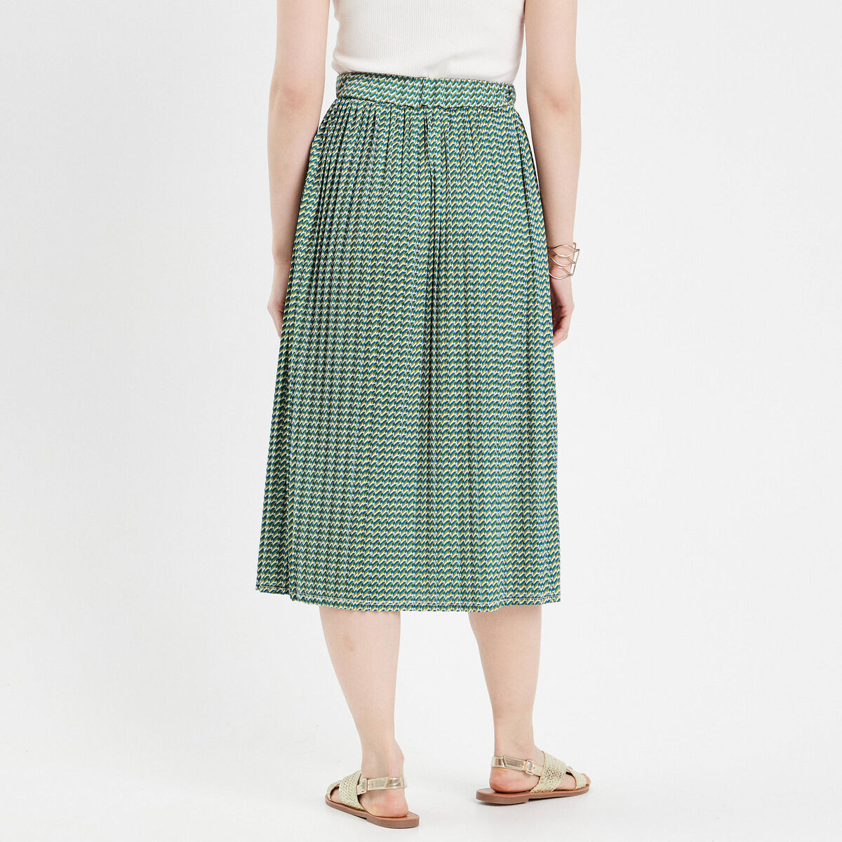 Jupe midi évasée plissée blanc femme