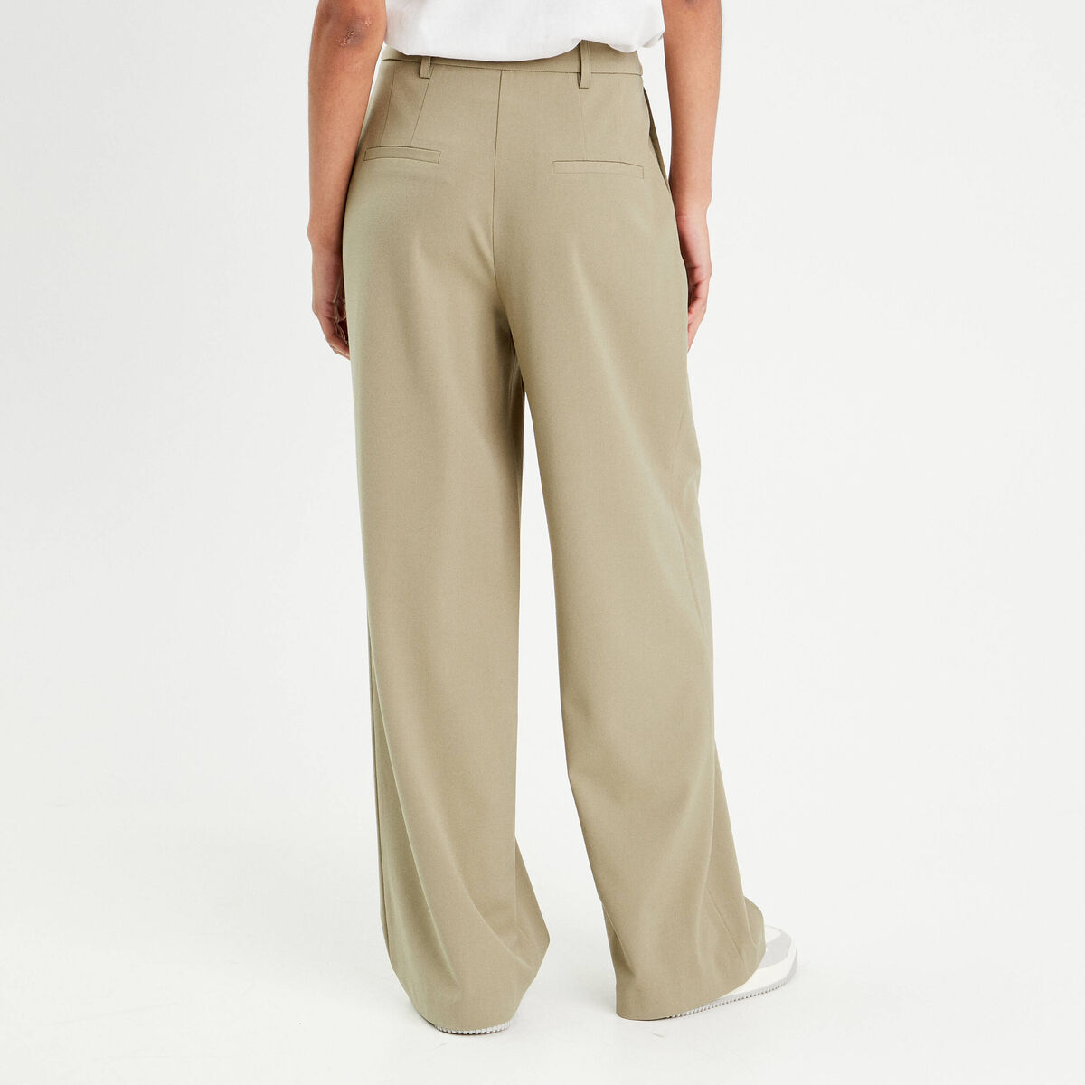 Pantalon large à pinces vert kaki femme