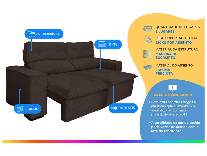 Sofá 3 Lugares Retrátil Reclinável Suede Califórnia JW Estofados