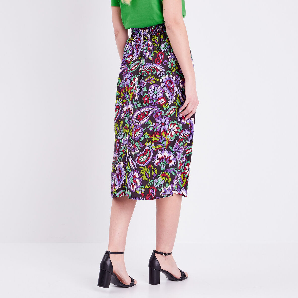 Jupe midi droite avec boutons noir femme