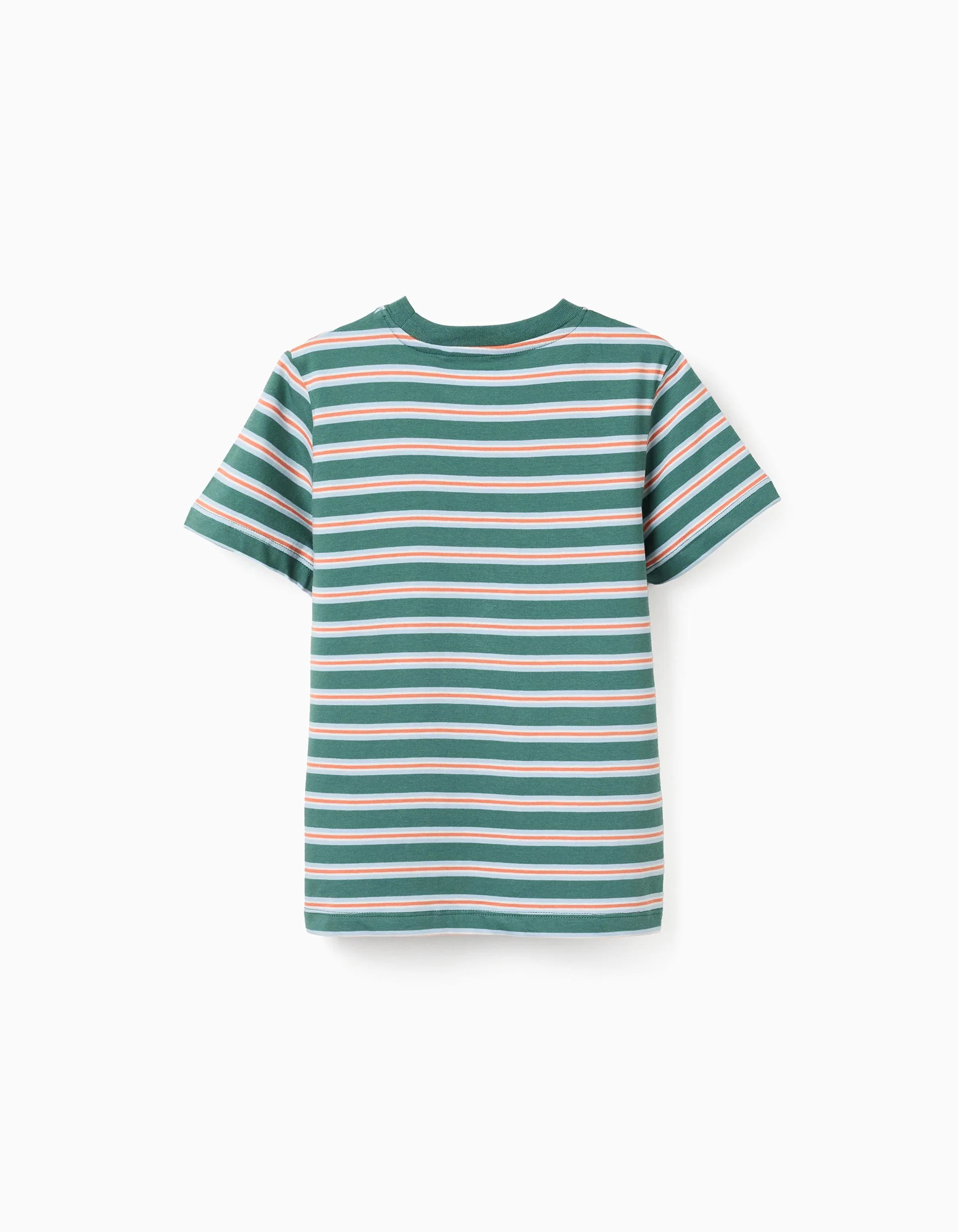 Striped cotton T-shirt for boys, green/orange/blue/white