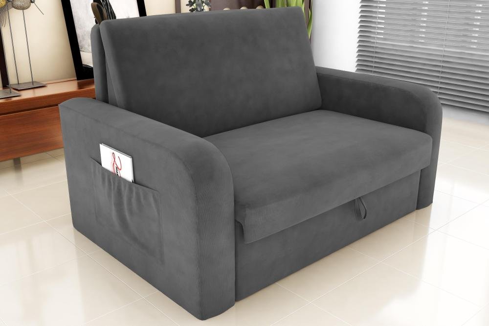 Sofá Cama Daiane 2 Lugares com Baú Suede Cinza Matrix