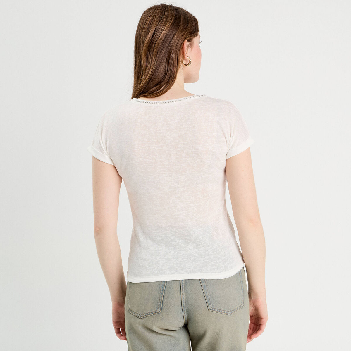 T-shirt détail noeud ecru femme