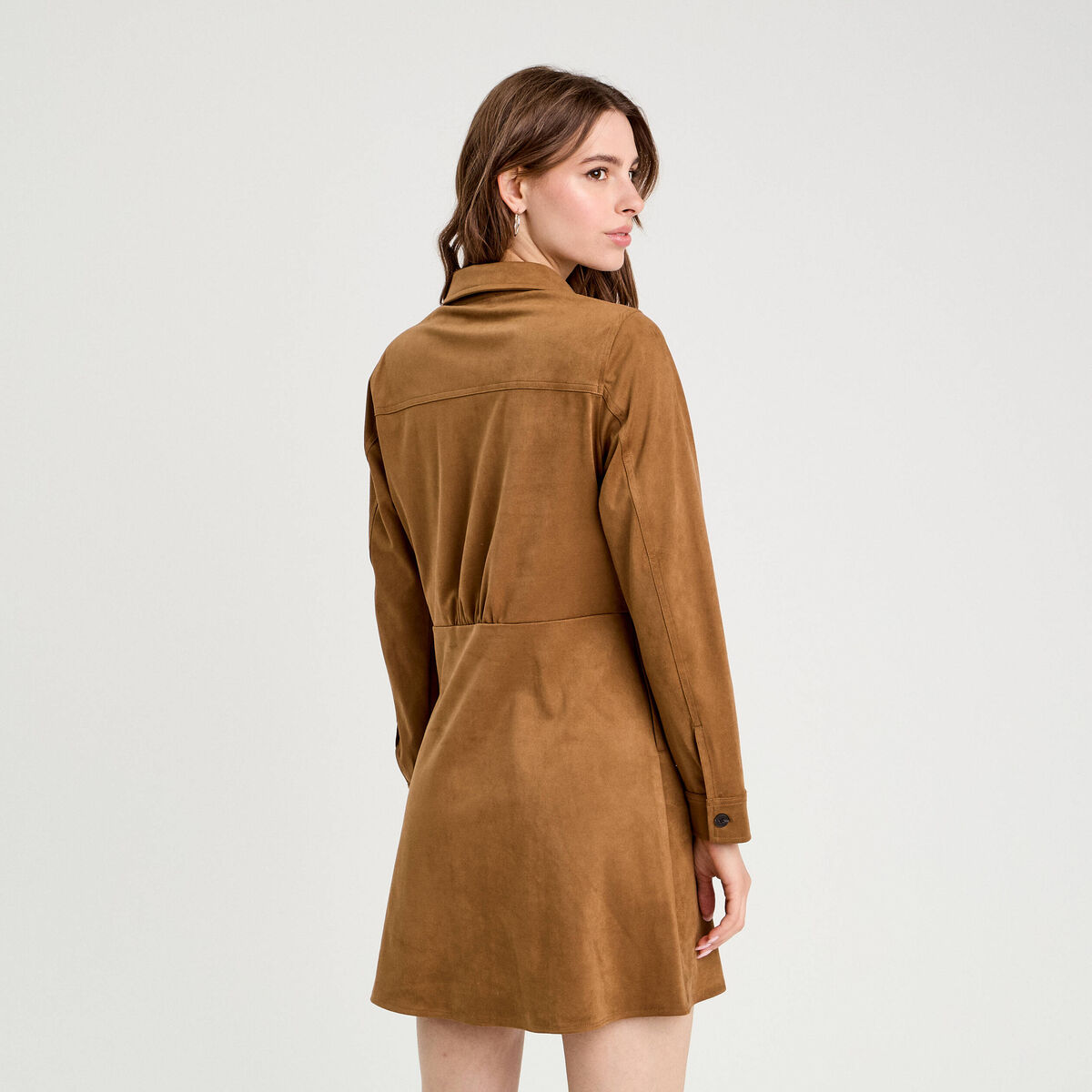 Robe évasée suédine marron femme