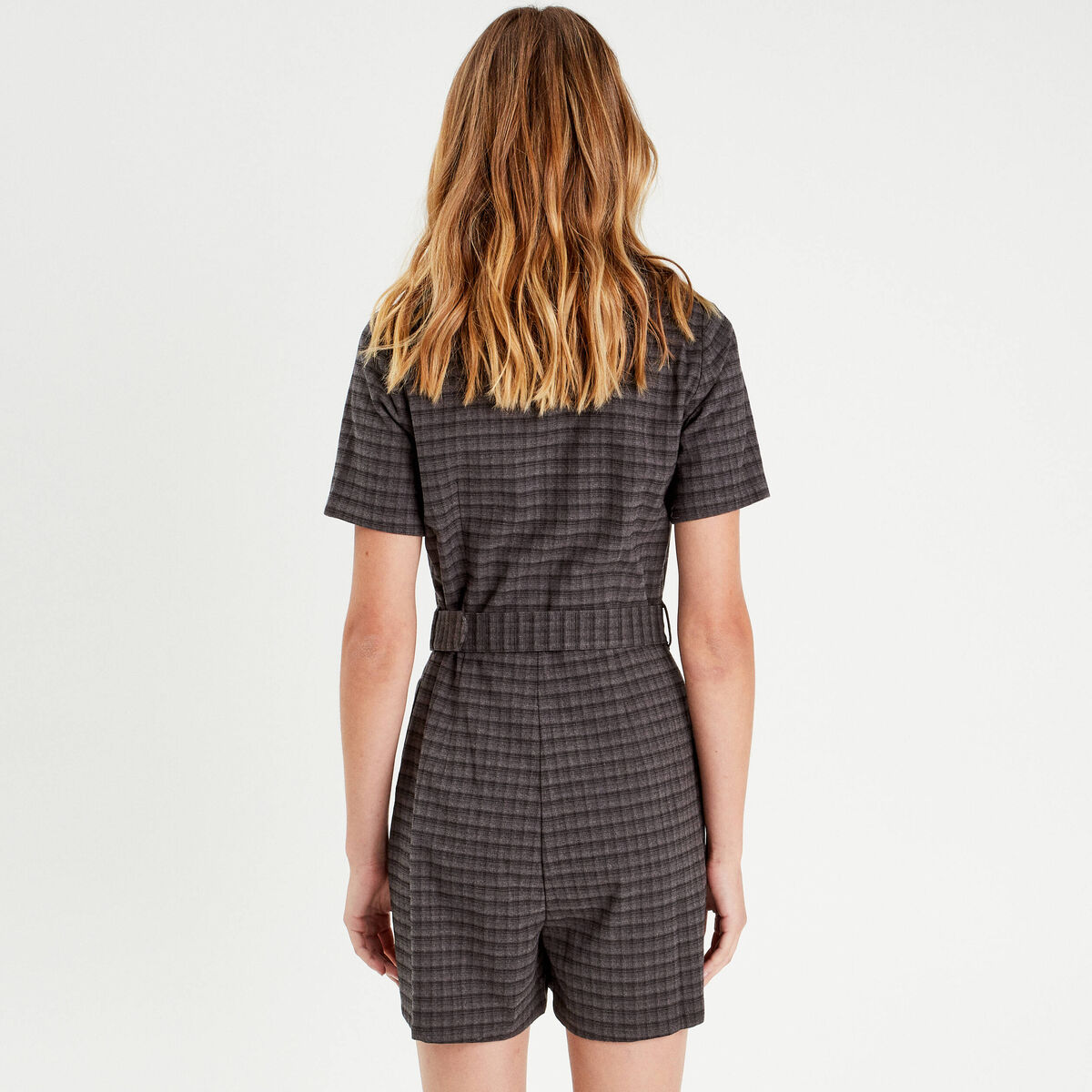 Combishort ceinturée zippée gris femme