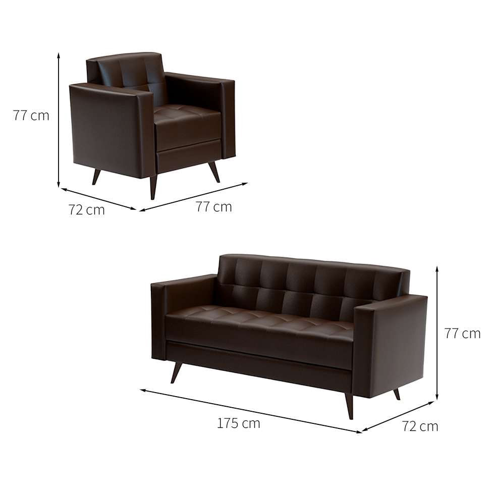 Conjunto de Sofá 2 Lugares e Poltrona Vitrola Revestimento Sintético Marrom em Promoção | Ofertas na Americanas