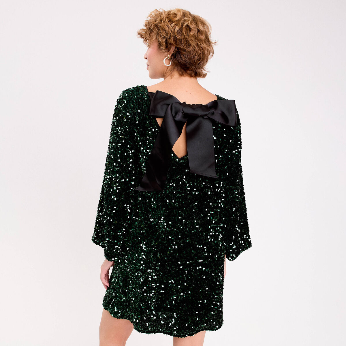 Robe à sequins dos noué vert foncé femme