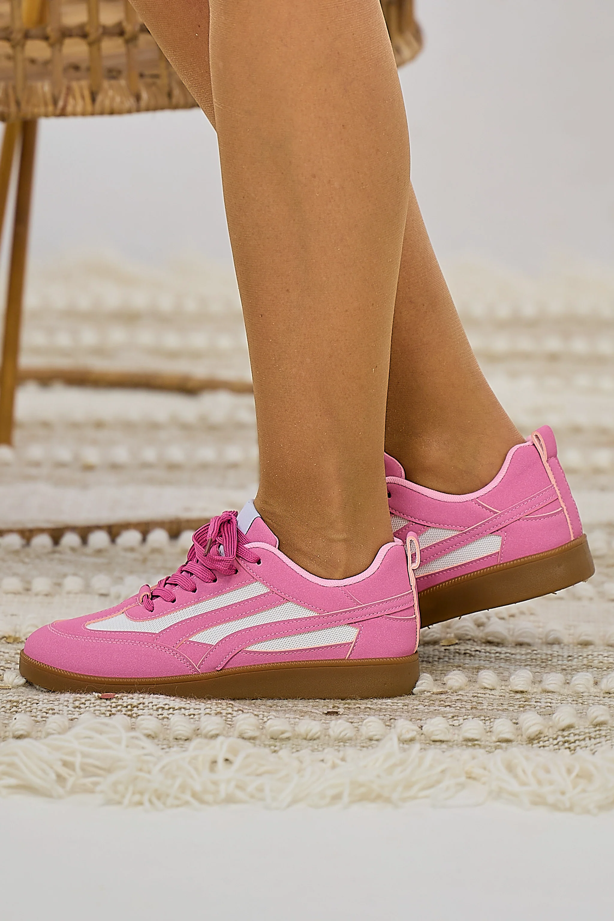 Sneaker mit gewebten Einsätzen, altrosa-ecru