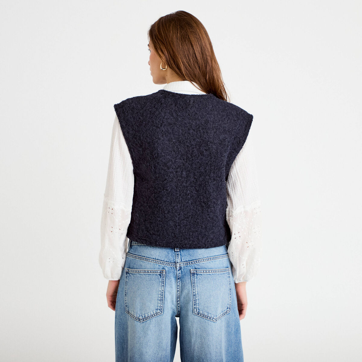 Gilet sans manches effet polaire bleu marine femme