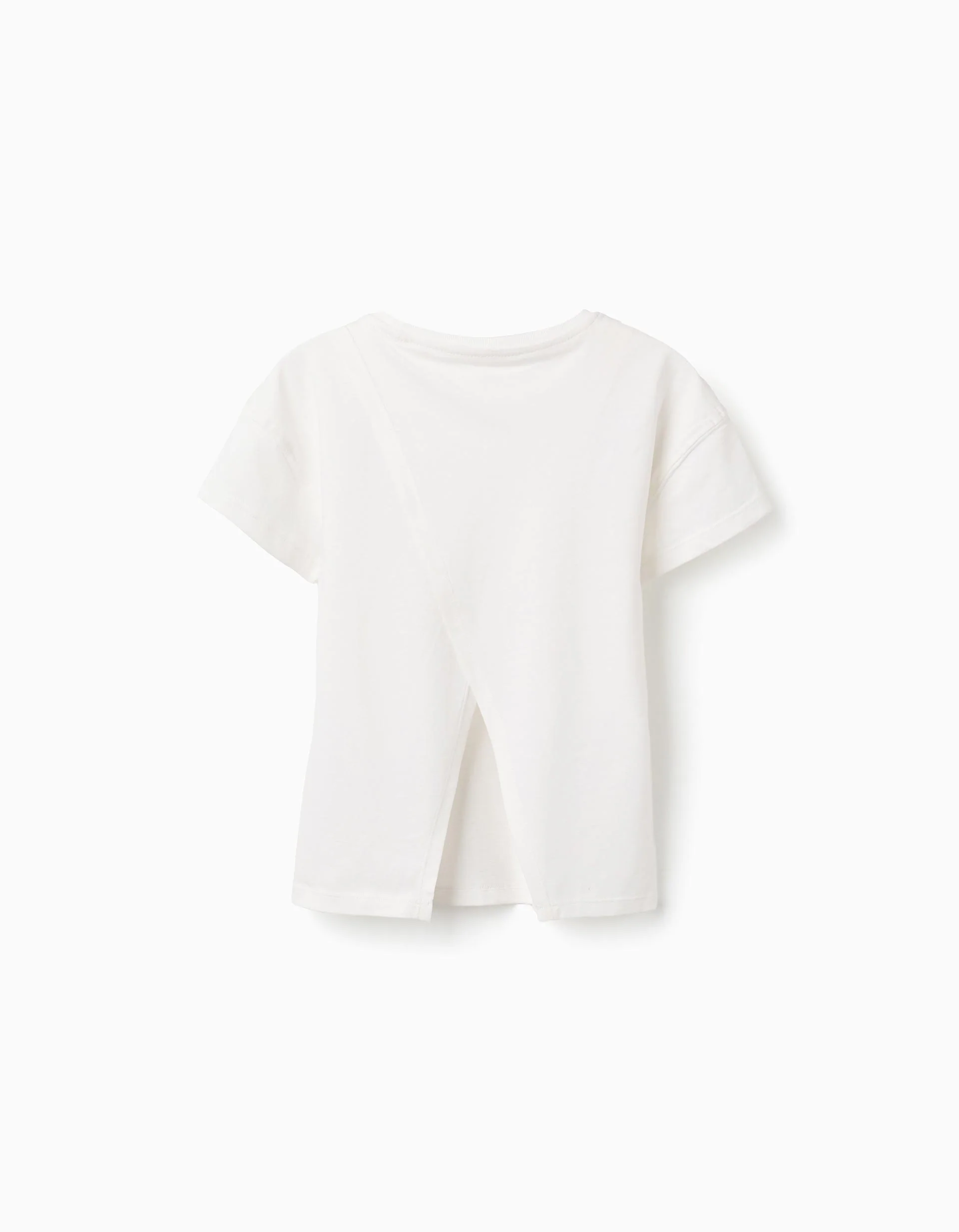 Cotton T-shirt with 3D floral print for girls, white/yellow