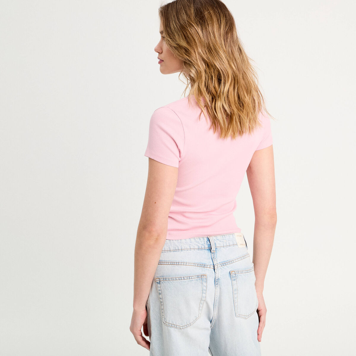 T -shirt manches courtes rose poudrée femme