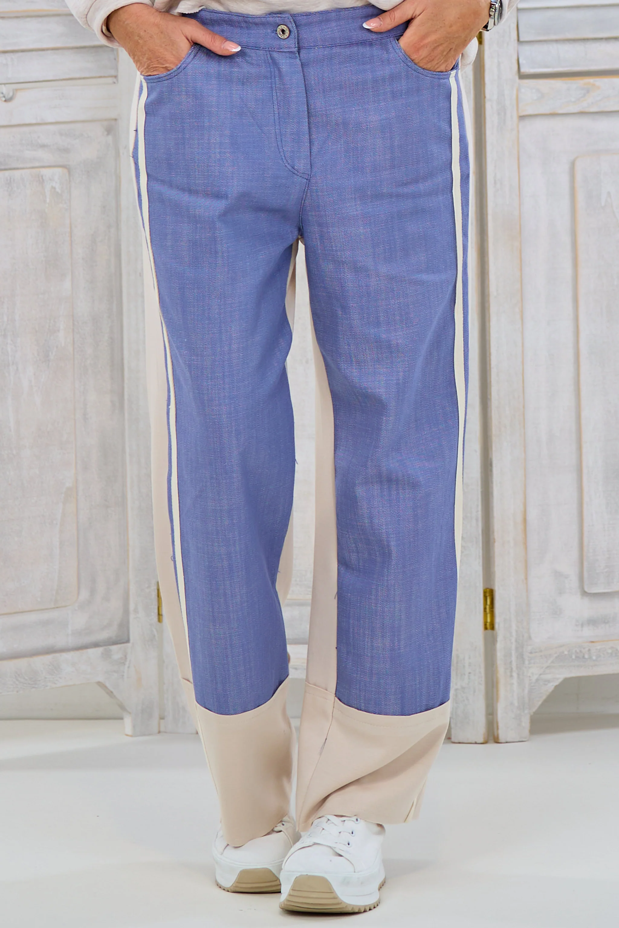 Materialmix-Jeans, denim-beige