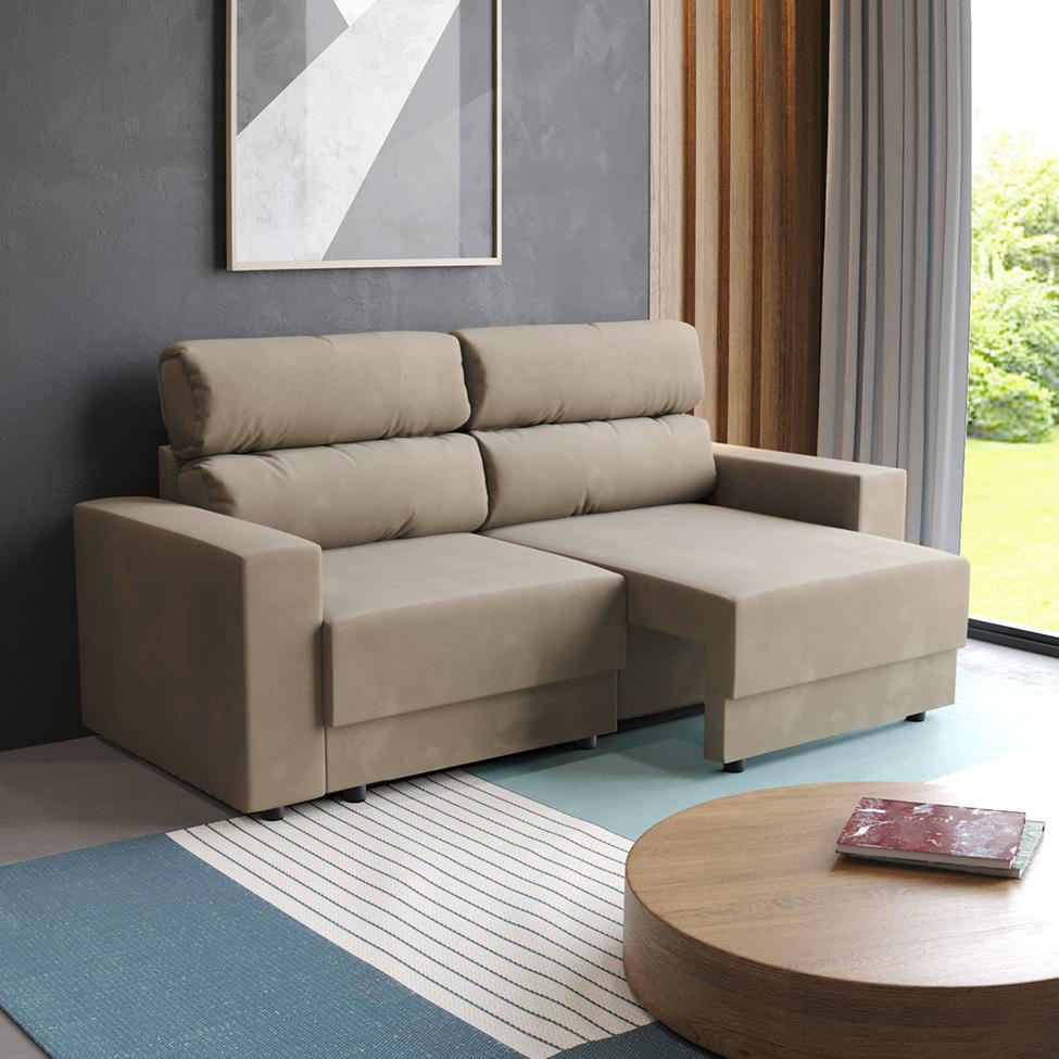 Sofá 3 Lugares Retrátil e Reclinável Porto Alegre Suede Bege 180 cm