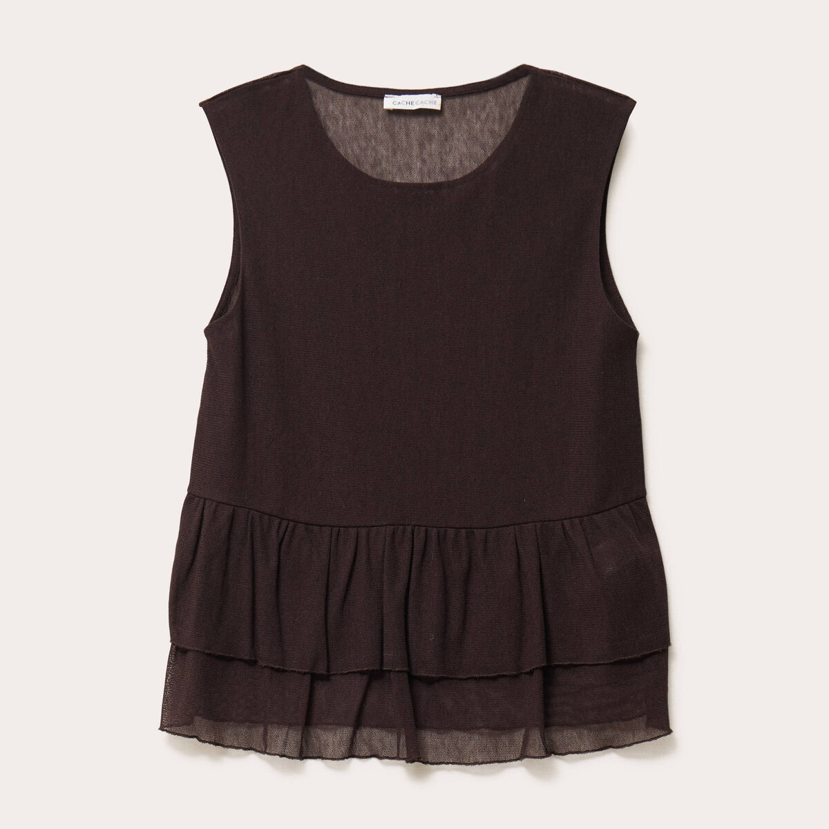 Débardeur col rond marron foncé femme