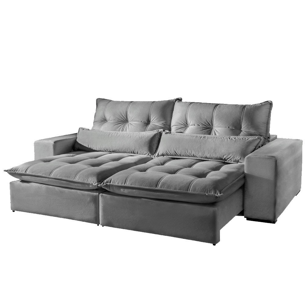 Sofá 2 Lugares Máximo Retrátil e Reclinável 2,00 Metros Suede Cinza Claro