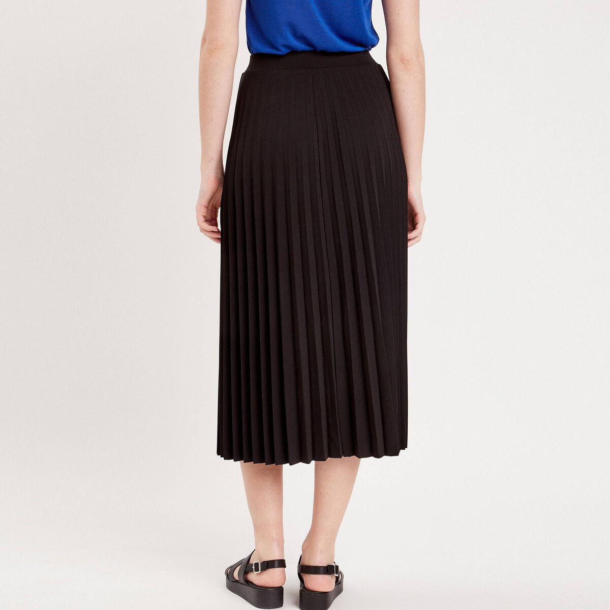 Jupe longue évasée plissée noir femme