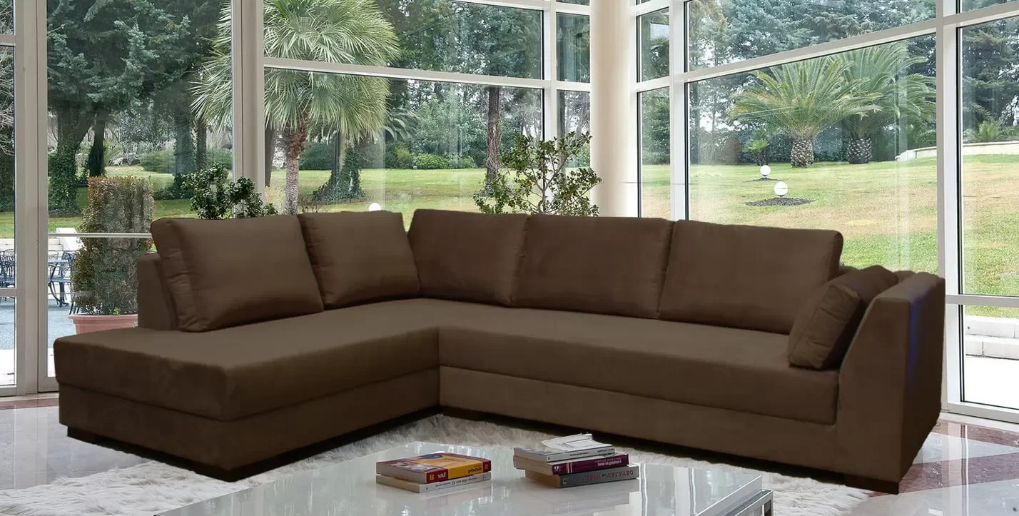 Sofá de Canto 5 Lugares - Sued Aveludado - Oni001:marrom