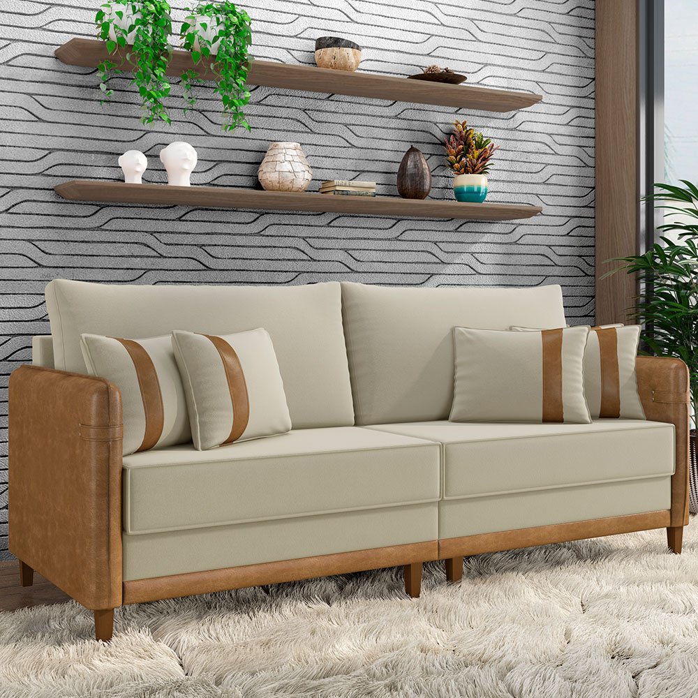 Sofá 2 Lugares Sala de Estar Living 172cm Asbury K01 Veludo Bege Couríssimo Camel - Lyam Decor